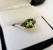 Sterling Silver Peridot & Diamond Ring 'NEW' with Gift Pouch
