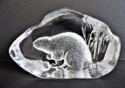 Large Signed Mats Jonasson Crystal Beaver Sculpture 14cm Wide