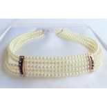 5 Strand Pearl Choker Necklace with Gift Box