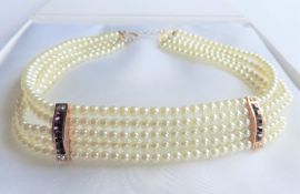 5 Strand Pearl Choker Necklace with Gift Box