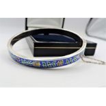 Vintage Sterling Silver Cloisonne Hinged Bangle