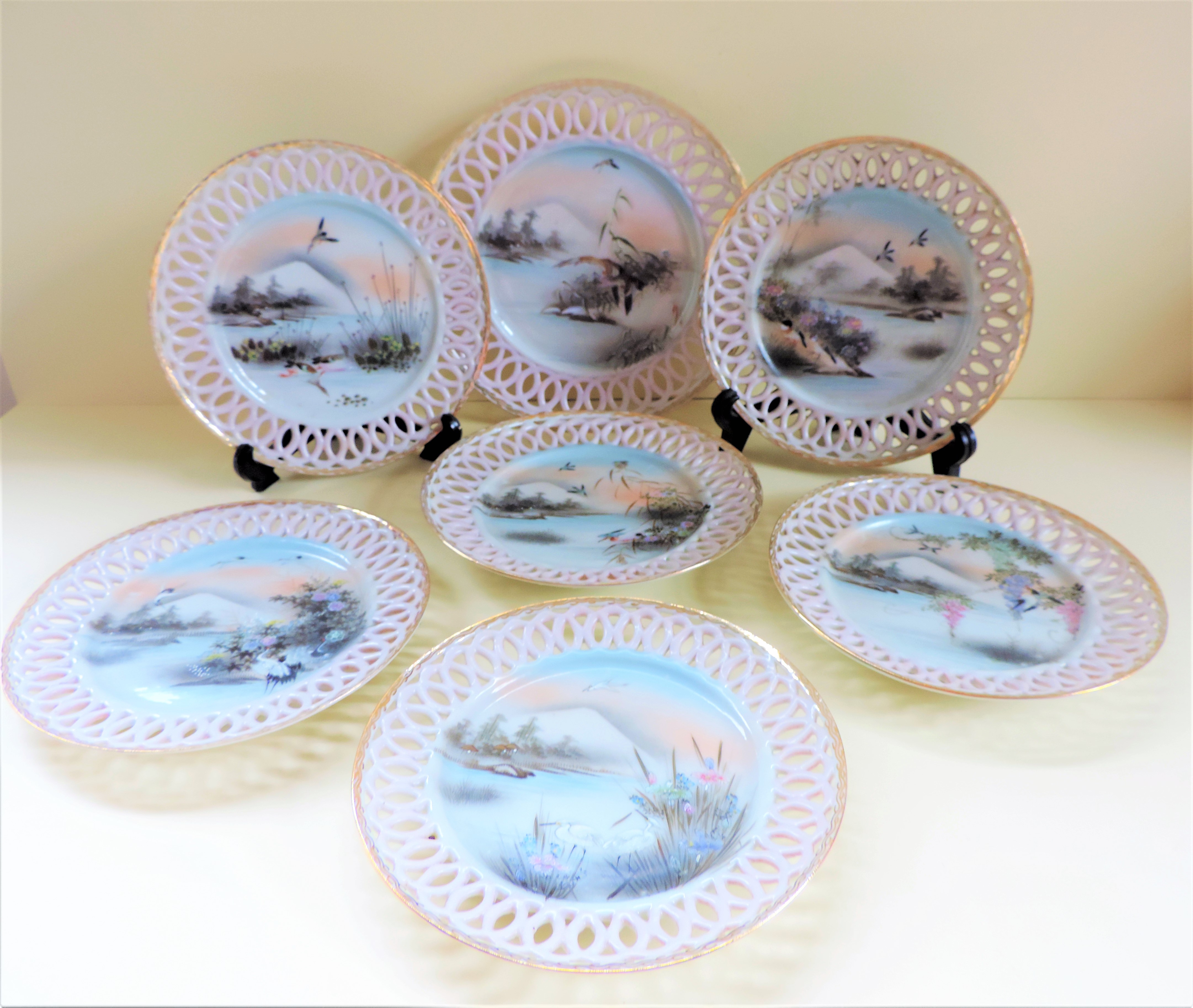 Suite of 7 Oriental Hand Painted Porcelain Dessert/Tea Plates - Image 3 of 10