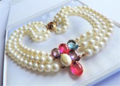 17 Inch Triple Strand Peal Necklace 10mm Pearls with Gift Box
