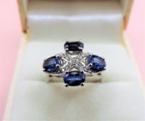 Sapphire and Diamond Ring in Sterling Silver NEW