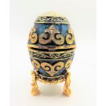 Faberge Style Jewelled Enamel Egg Trinket Box & Stand