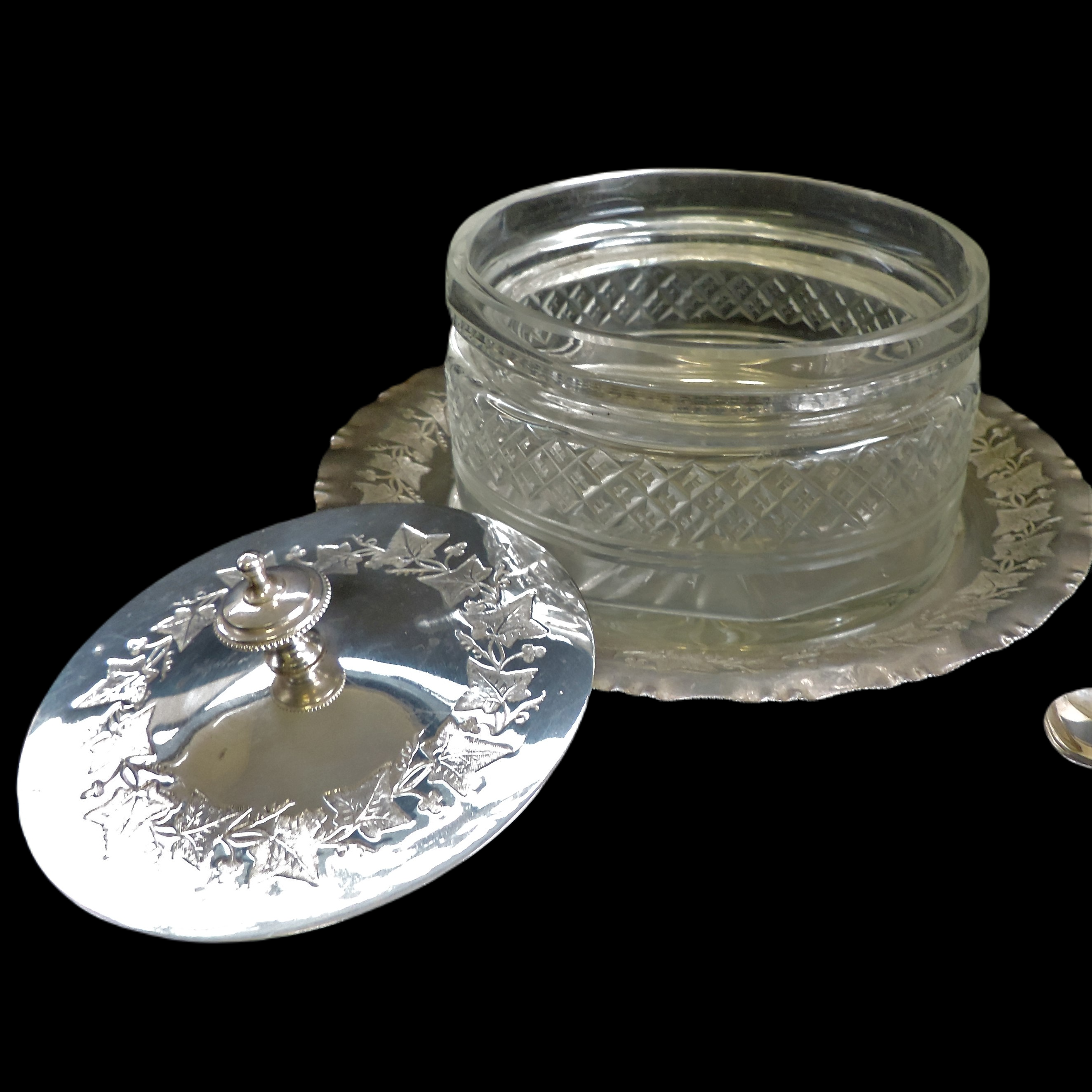 Antique Edwardian Silver Plate Glass Preserve/Butter/Honey Dish - Image 3 of 6