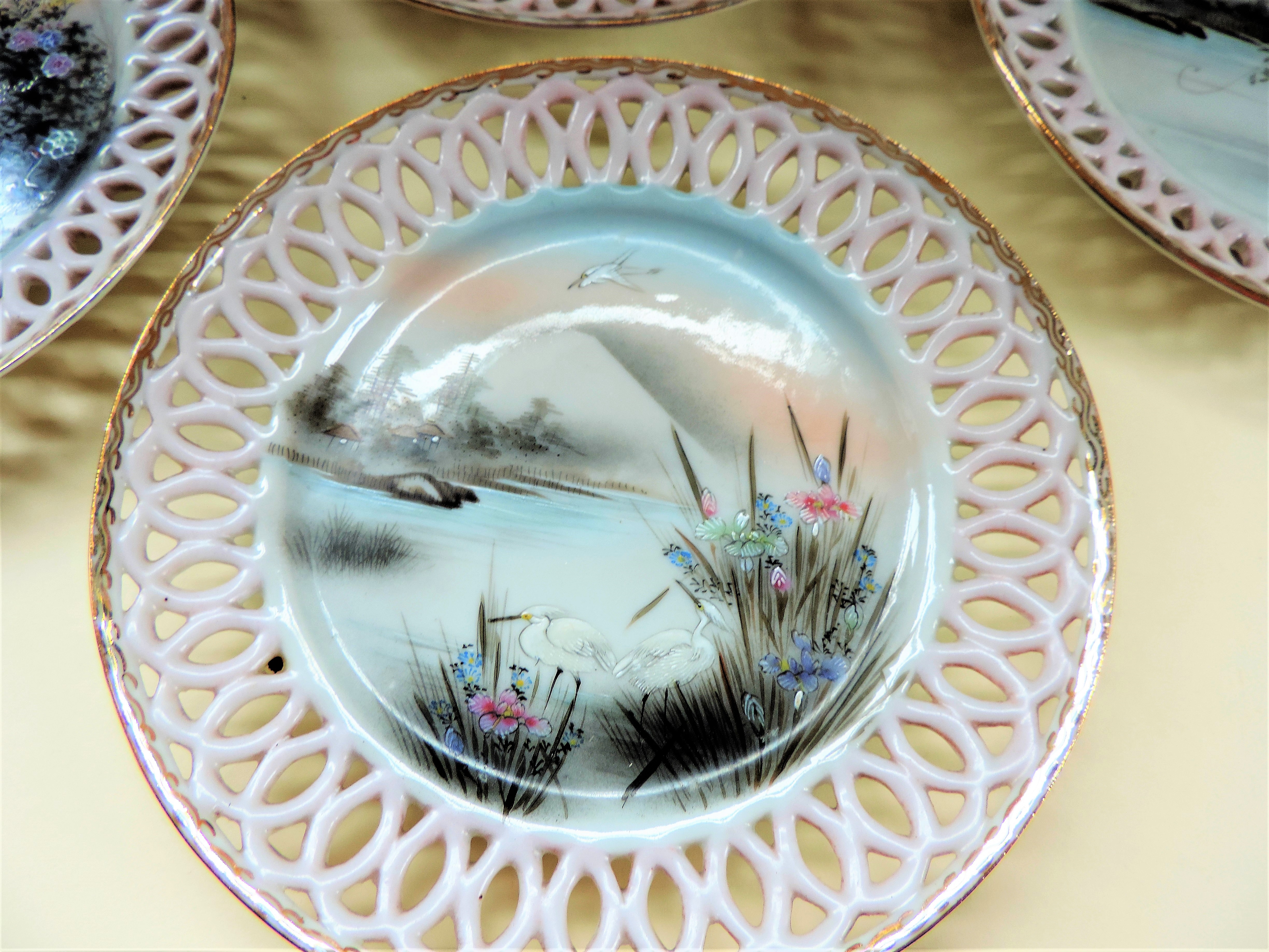 Suite of 7 Oriental Hand Painted Porcelain Dessert/Tea Plates - Image 5 of 10