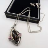 Vintage Sterling Silver Smokey Quartz & Topaz Pendant Necklace