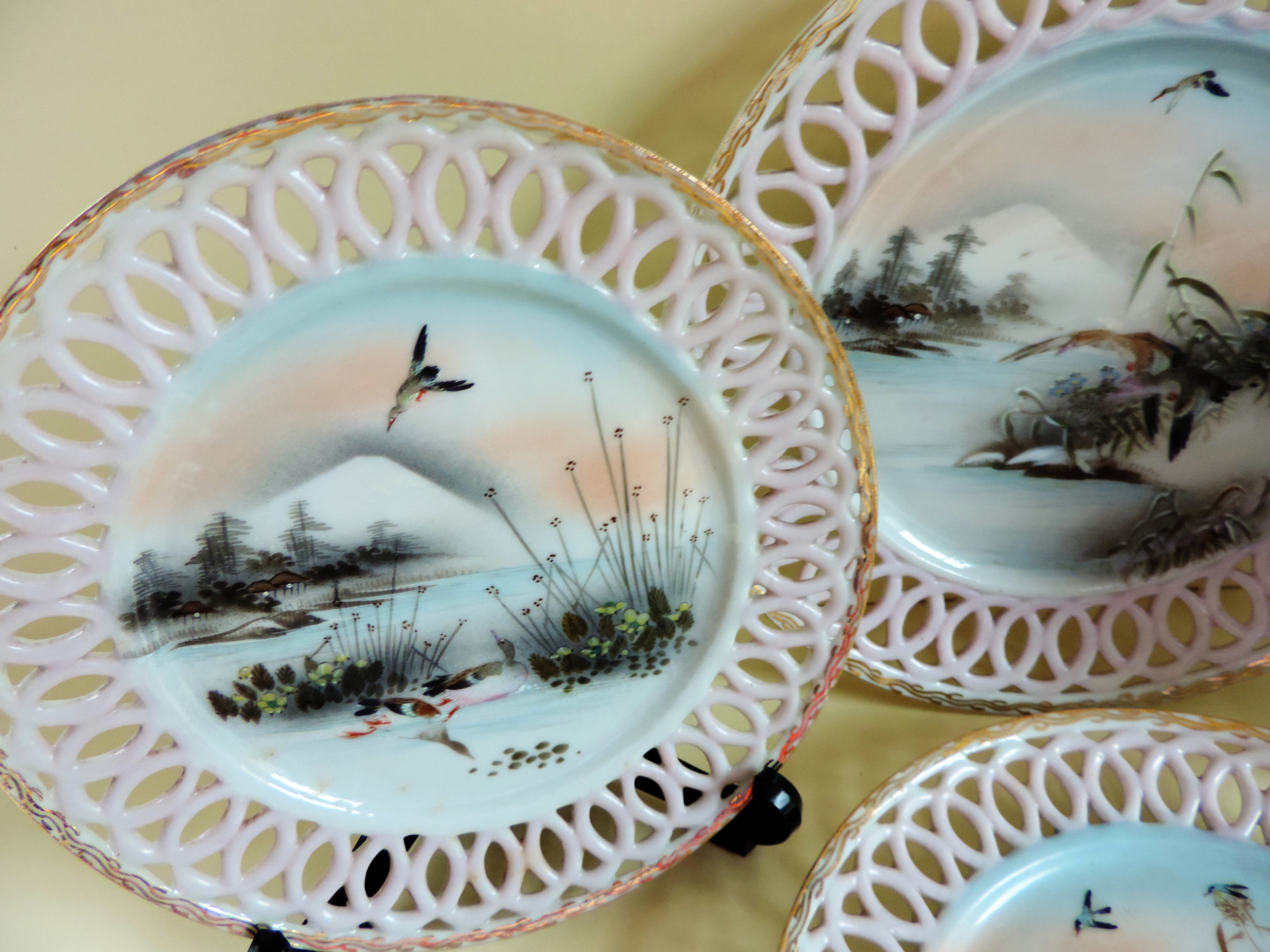 Suite of 7 Oriental Hand Painted Porcelain Dessert/Tea Plates - Image 8 of 10