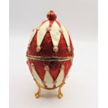 Faberge Style Decorative Enamel Egg Trinket Box & Stand