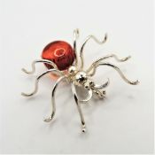 Artisan Baltic Amber Sterling Silver Spider Brooch