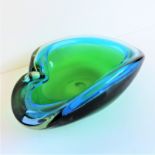 Murano Seguso Blue & Green Glass Geode Bowl