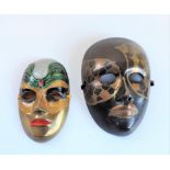 Pair Vintage Solid Brass Wall Décor Painted Decorative Masks