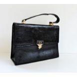 Vintage Mappin & Webb Black Lizard Skin Handbag