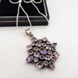 Sterling Silver 24 Amethyst Gemstone Pendant Necklace