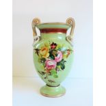 Antique Hand Painted & Gilded Twin Handled Pottery Vase