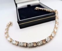 Sterling Silver 28 CT Champagne Gemstone Tennis Bracelet with Gift Box