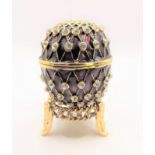 Faberge Style Jewelled Enamel Egg Trinket Box & Stand