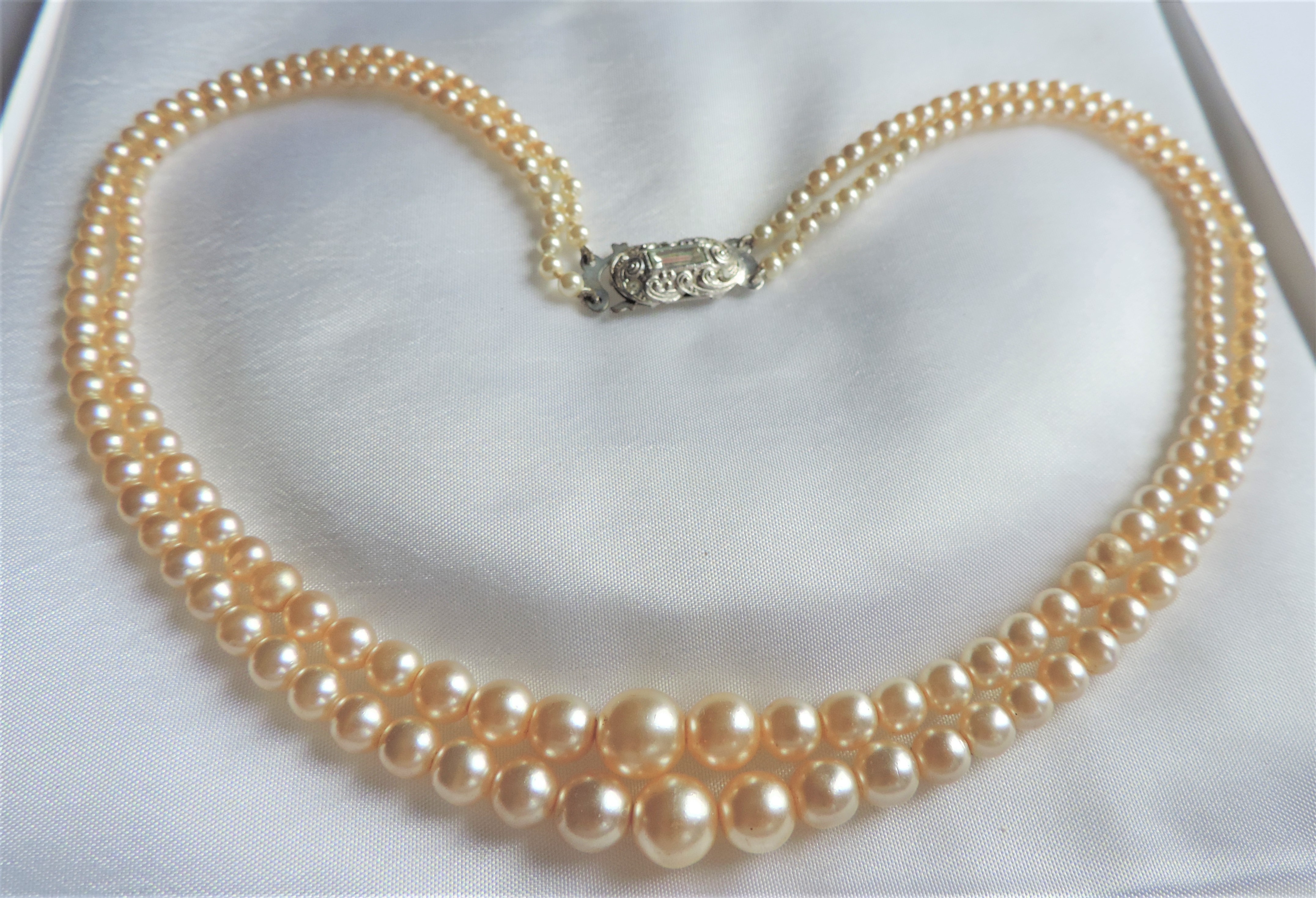 Vintage 17 inch Double Strand Graduated Pearl Necklace with Gift Pouch