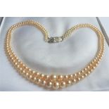 Vintage 17 inch Double Strand Graduated Pearl Necklace with Gift Pouch