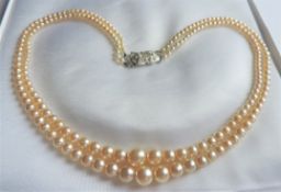 Vintage 17 inch Double Strand Graduated Pearl Necklace with Gift Pouch