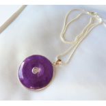 Sterling Silver Purple Jade Pendant Necklace with Gift Pouch