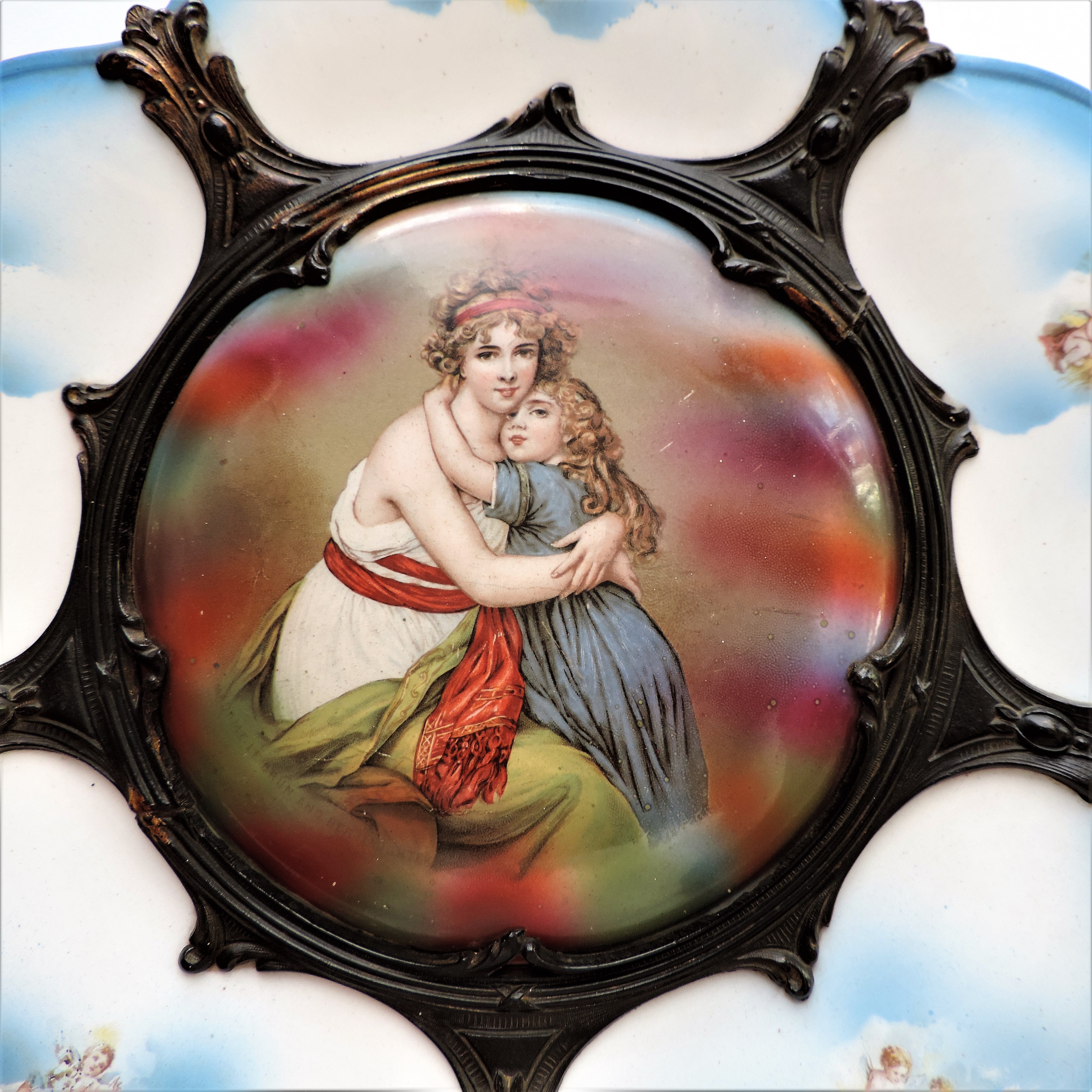 Antique French Porcelain & Bronze Wall Plaque Louise Elisabeth Vigée Le Brun & Daughter c. 1820's - Image 2 of 9