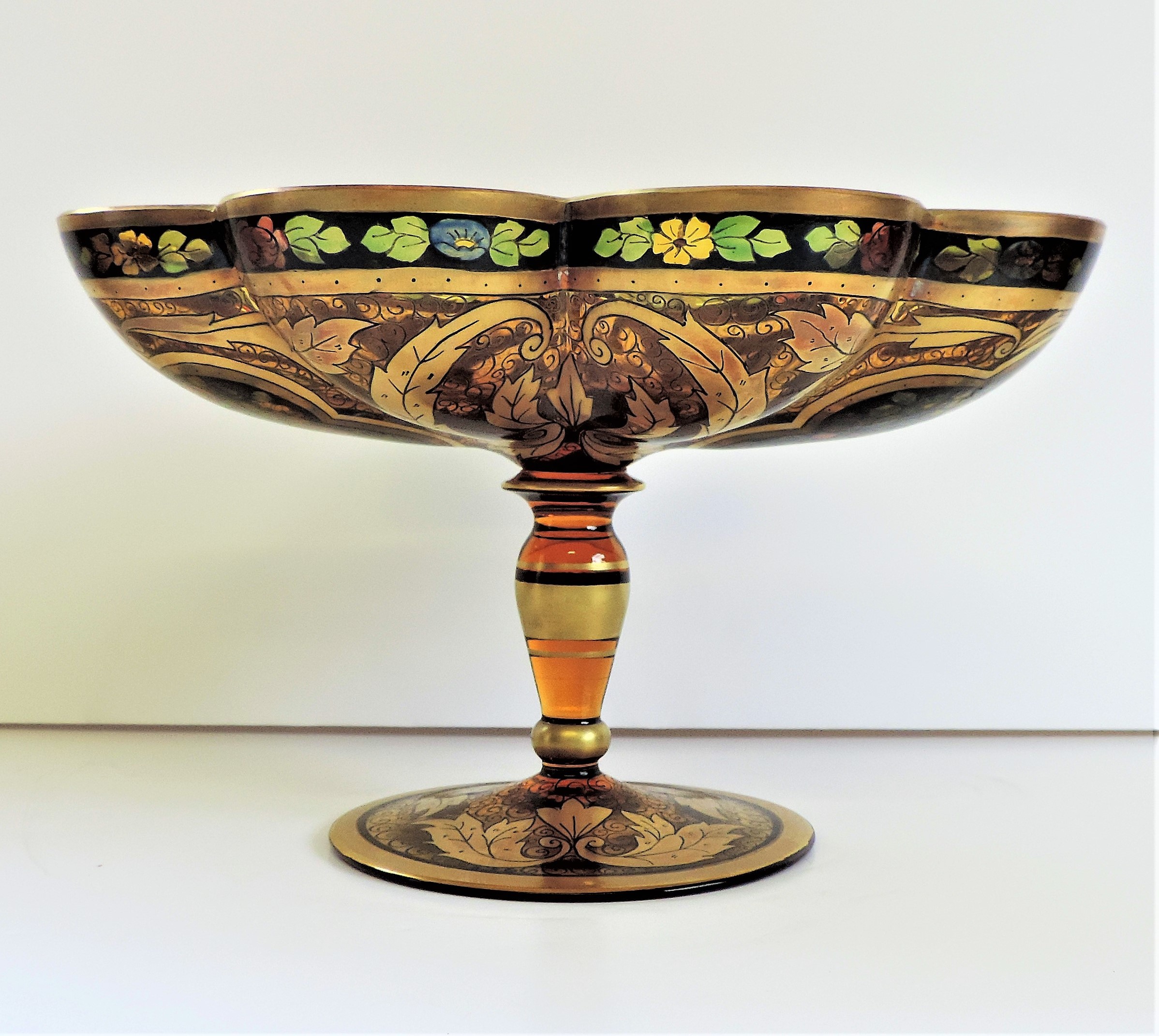 Antique Julius Muhlhaus Bohemian Glass Pedestal Centrepiece Bowl - Image 4 of 9