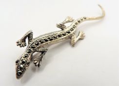 Vintage Sterling Silver Marcasite Lizard Brooch