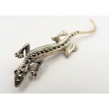 Vintage Sterling Silver Marcasite Lizard Brooch