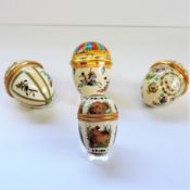 Group 4 Halcyon Days Enamel Eggs including Rare Bunny ins Screw Top