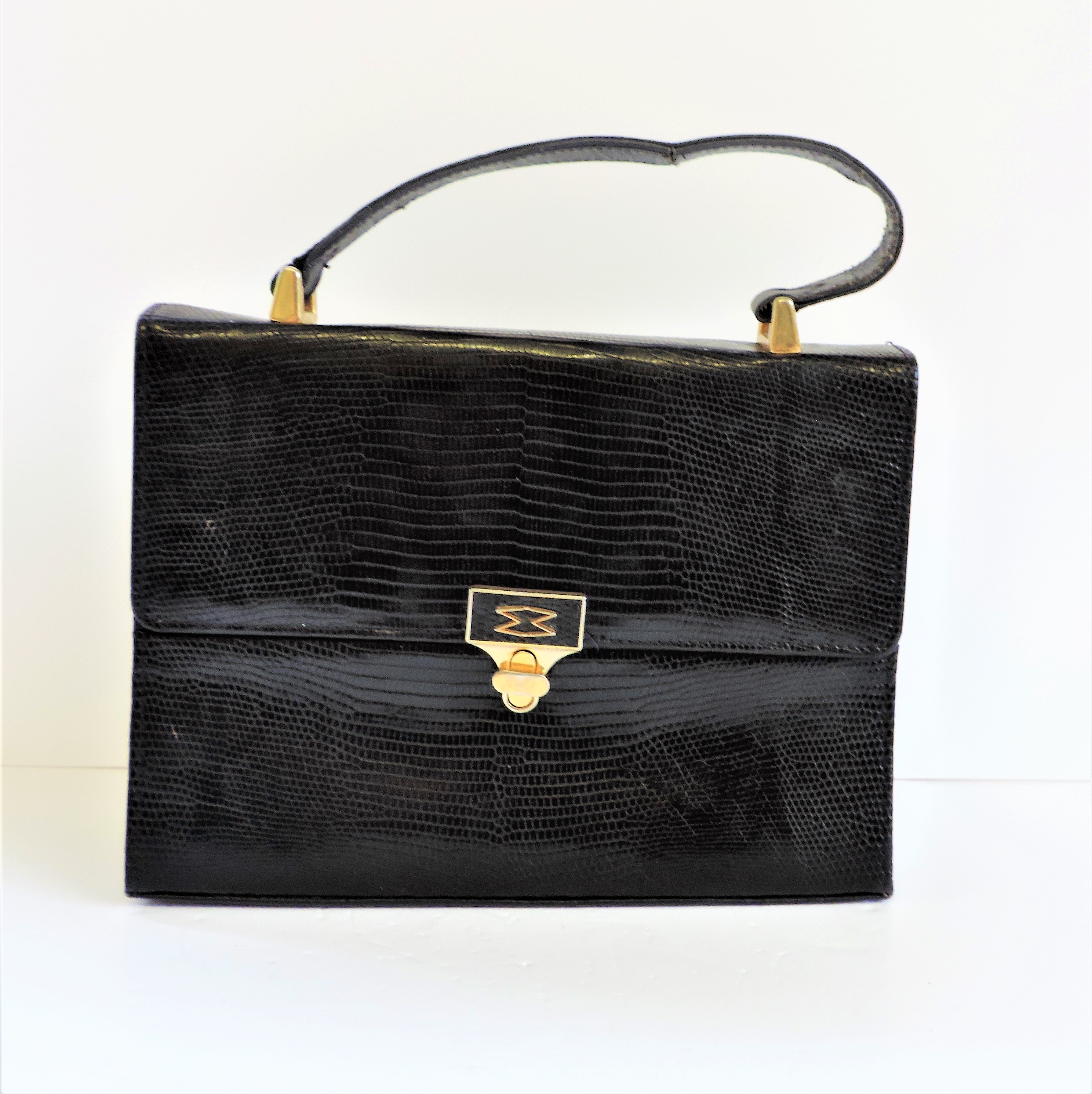 Vintage Mappin & Webb Black Lizard Skin Handbag - Image 4 of 9