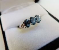 Sterling Silver London Blue Topaz & Diamond Ring NEW with Gift Pouch