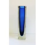 Large Murano Sommerso Vetri Molati Faceted Glass Block Vase 29cm High