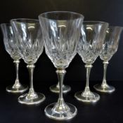 Vintage Silver Stem Cut Crystal Wine Glasses Set 6