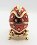 Faberge Style Jewel Encrusted Enamel Egg Trinket Box & Stand
