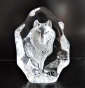 Signed Mats Jonasson Crystal Miniature Wolf