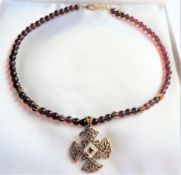 Garnet Gemstone Bead Pendant Necklace with Gift Pouch