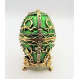 Faberge Style Jewelled Enamel Egg Trinket Box & Stand