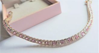 Sterling Silver Pink & White Gemstone Tennis Bracelet with Gift Pouch