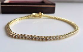 Gold on Sterling Silver Tennis Bracelet 'NEW' with Gift Pouch