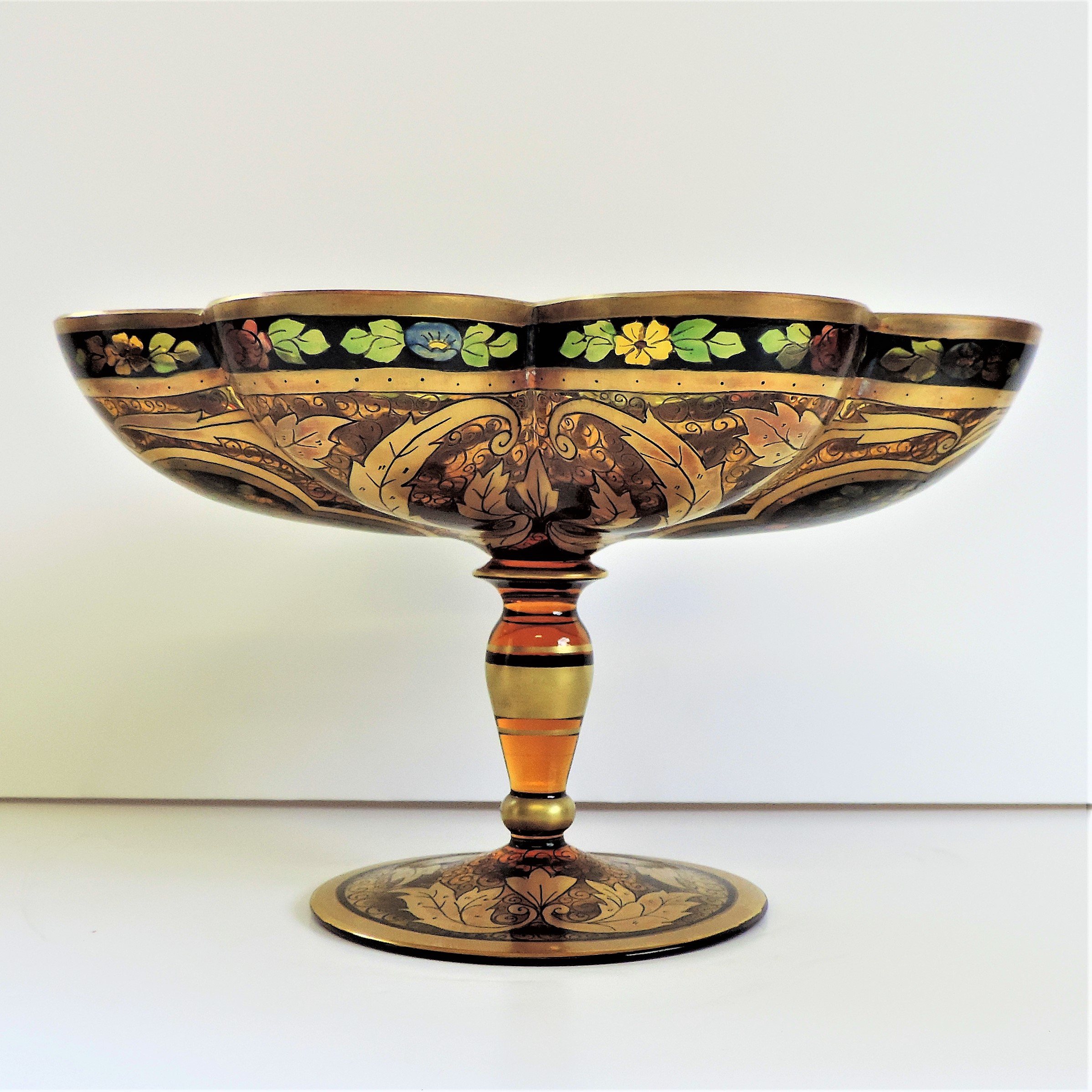 Antique Julius Muhlhaus Bohemian Glass Pedestal Centrepiece Bowl - Image 3 of 9