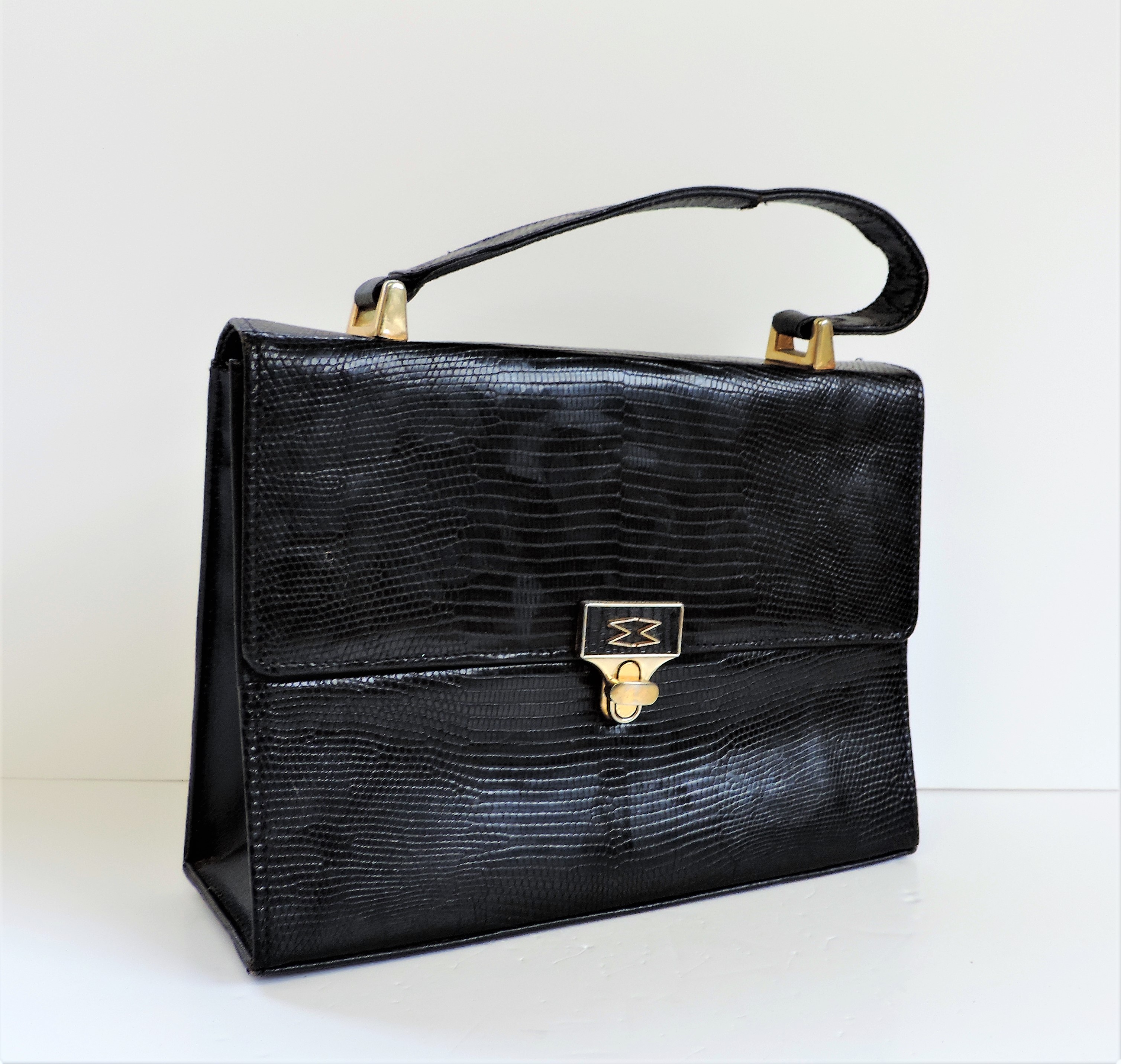 Vintage Mappin & Webb Black Lizard Skin Handbag - Image 3 of 9