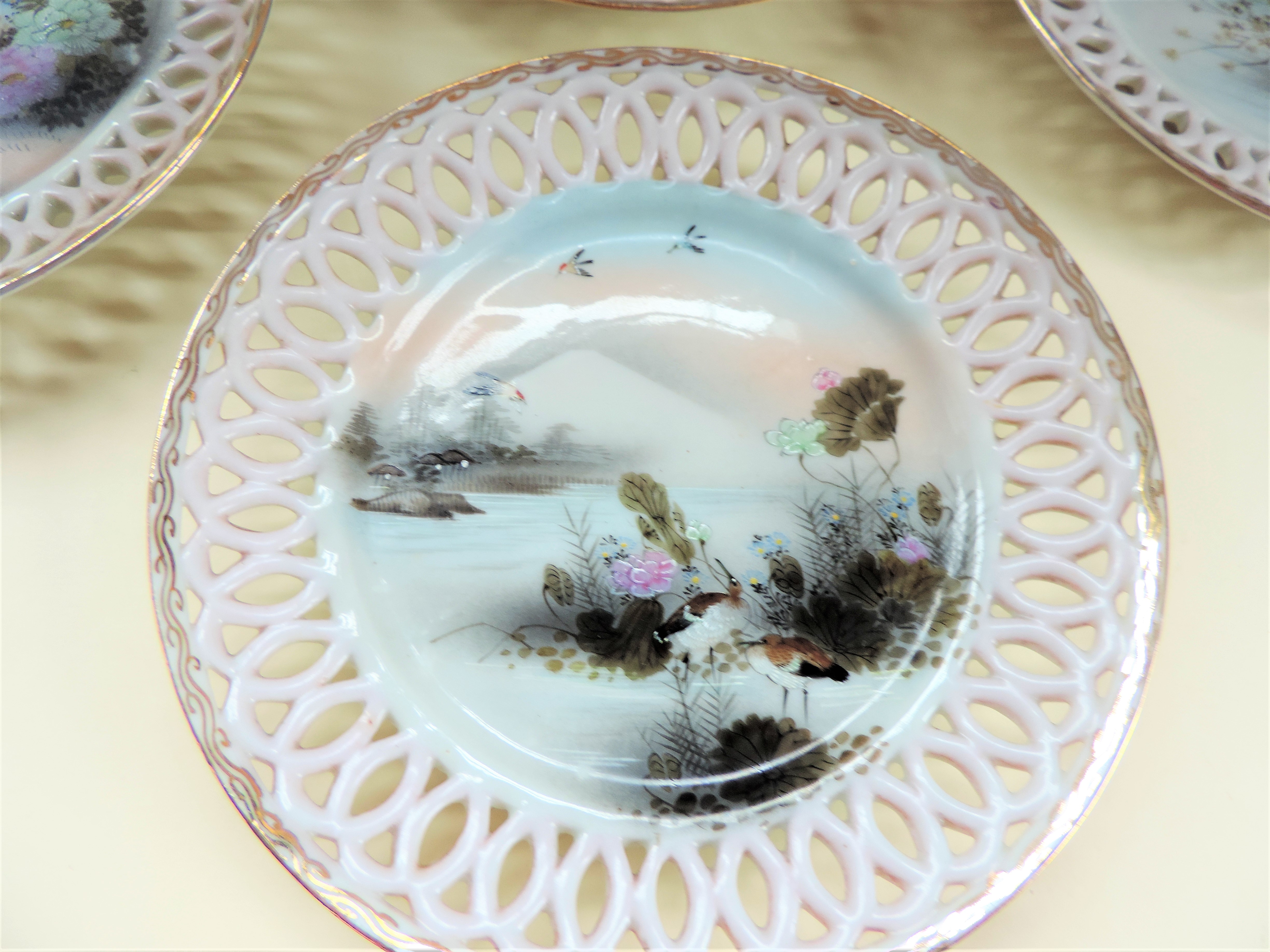 Suite of 7 Oriental Hand Painted Porcelain Dessert/Tea Plates - Image 10 of 10