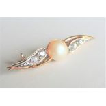 Gold on sterling Silver Pearl Gemstone Brooch with Gift Pouch