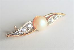 Gold on sterling Silver Pearl Gemstone Brooch with Gift Pouch
