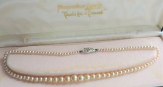 Vintage Single Row Pompadour Pearl Necklace in Original Box