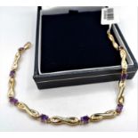 Gold on Sterling Silver Amethyst Gemstone Bracelet 'NEW' with Gift Box