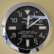 Breitling 34cm Silver Body Black Dial Clock