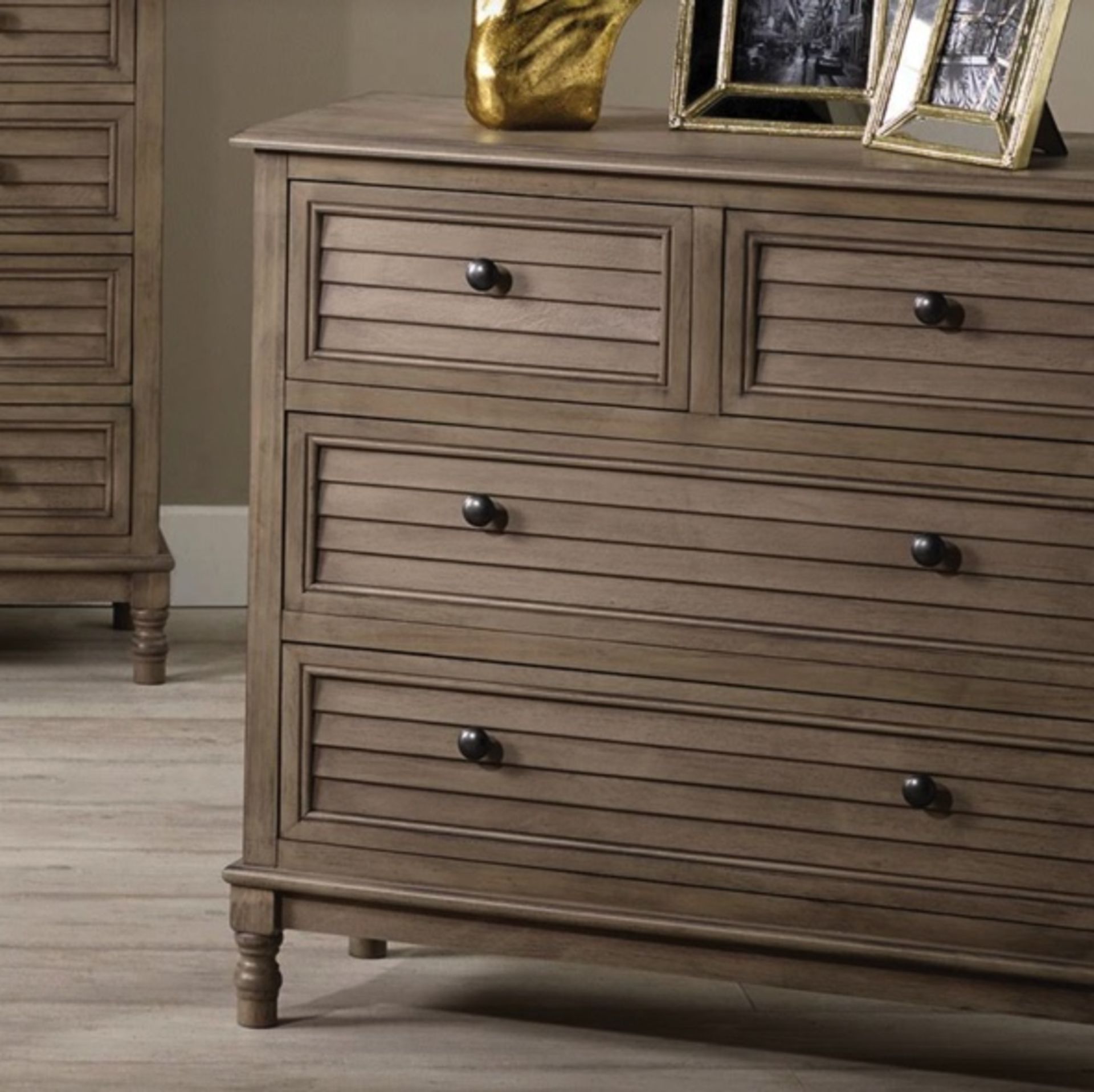 New in Box Ashwell Taupe Pine Wood 4 Drawer Unit RRP £349 **NO VAT** - Image 2 of 2